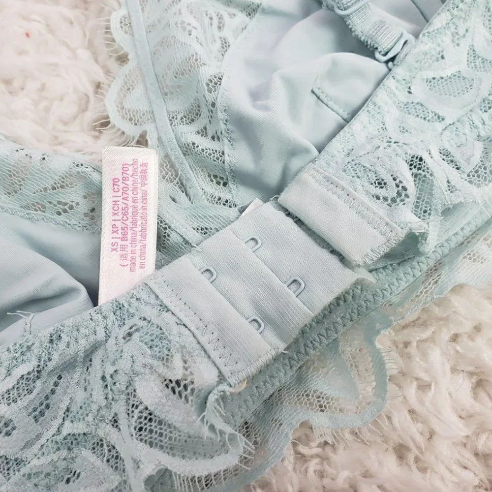 VS The Date Blue Light Lace Mesh Unlined Bralette - Picture 4 of 4